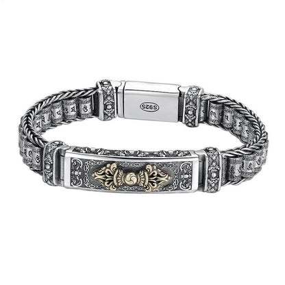 925 Silver Six Character Truth Vajra Pestle Rotating Drum Hand Bracelet