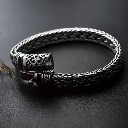 925 Silver Hand woven bracelet lettering vintage fashion men's personalized rough
