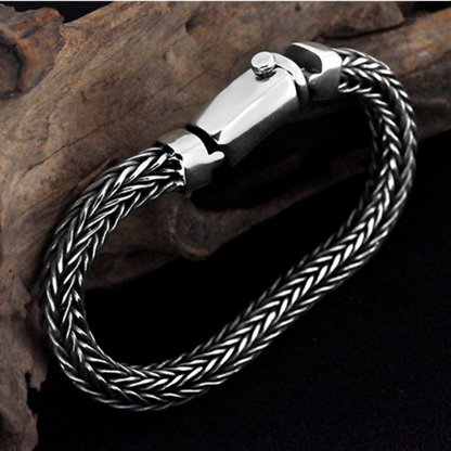 Real Silver 4mm Thick Retro Weave Bracelet Man Male Thai Silver Handmade Rope Bracelets Jewerly
