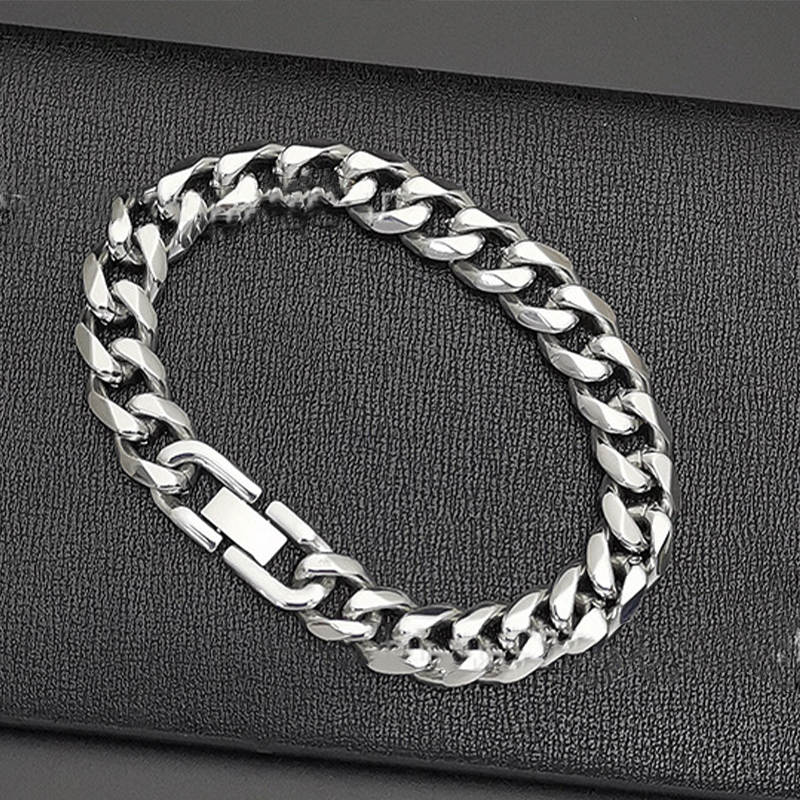 S925 silver Men's personality Cuban bracelet versatile Cuban chain high-grade polished Taiigang hand ornaments