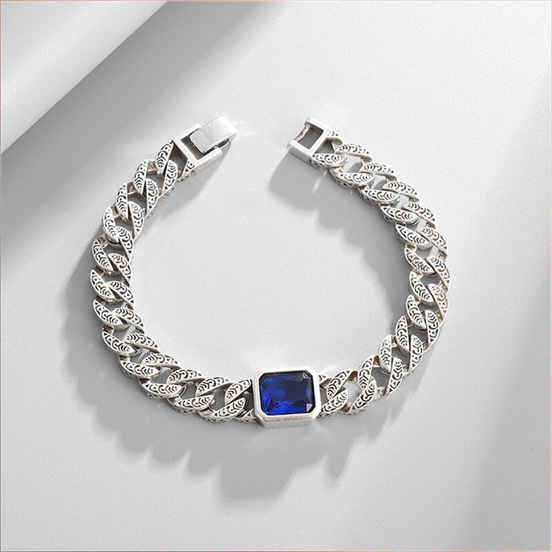 Vintage Sapphire Silver Men's Bracelet