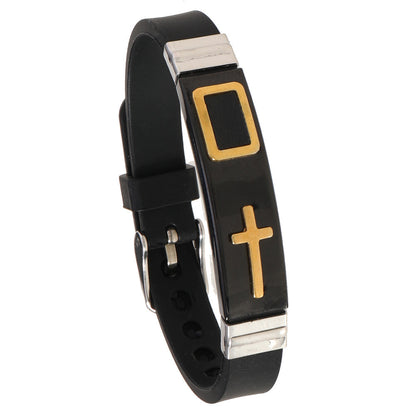 Men's Silicone Personalized Gold Cross Adjustable Bracelet