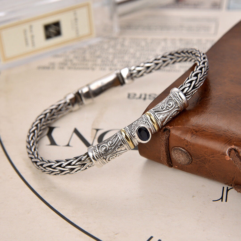 Heavy industry keel woven diamond inlaid bracelet