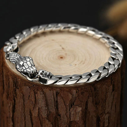 925 Silver Snake Head Buckle Bare Body Men's Bracelet