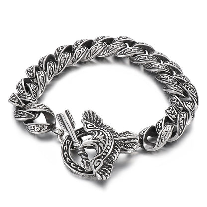 925 Silver Punk Blackened Eagle Pattern Plaid Bracelet