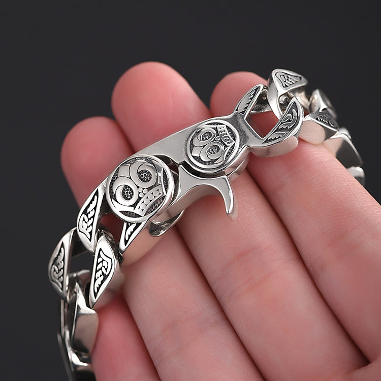 925 Silver Vintage Double Leopard Head Bracelet