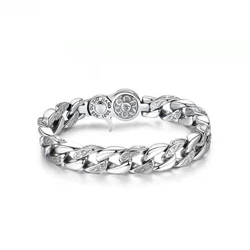 925 Sliver Pure Six Character True Word Rotable Fashion Wide Edition Men's Dominant Personality And Retro Bracelet