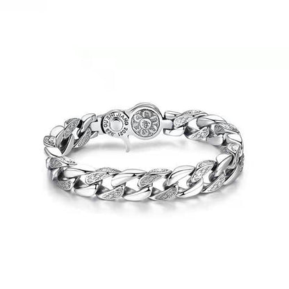 925 Sliver Pure Six Character True Word Rotable Fashion Wide Edition Men's Dominant Personality And Retro Bracelet