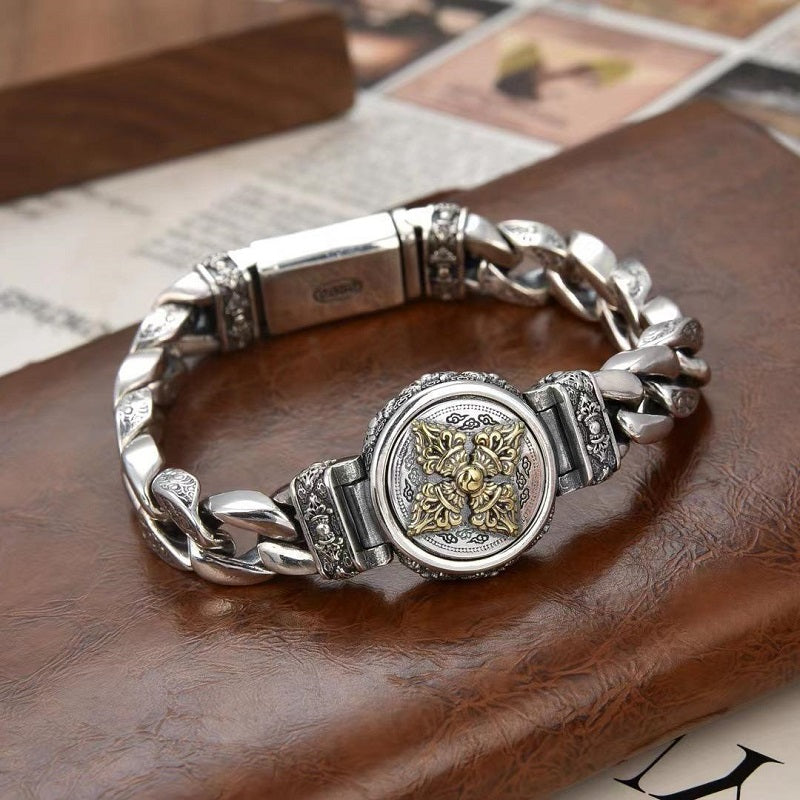 S925 Silver Vintage Rotatable Vajra Bracelet