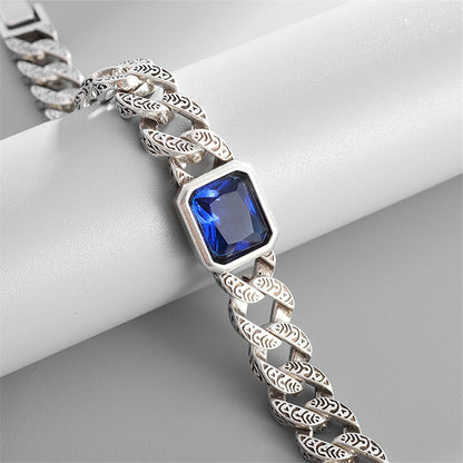 Vintage Sapphire Silver Men's Bracelet