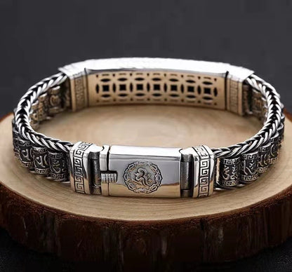925 Silver Ethnic Style Six-Character Mantra Prayer Wheel Hand-Woven Bracelet