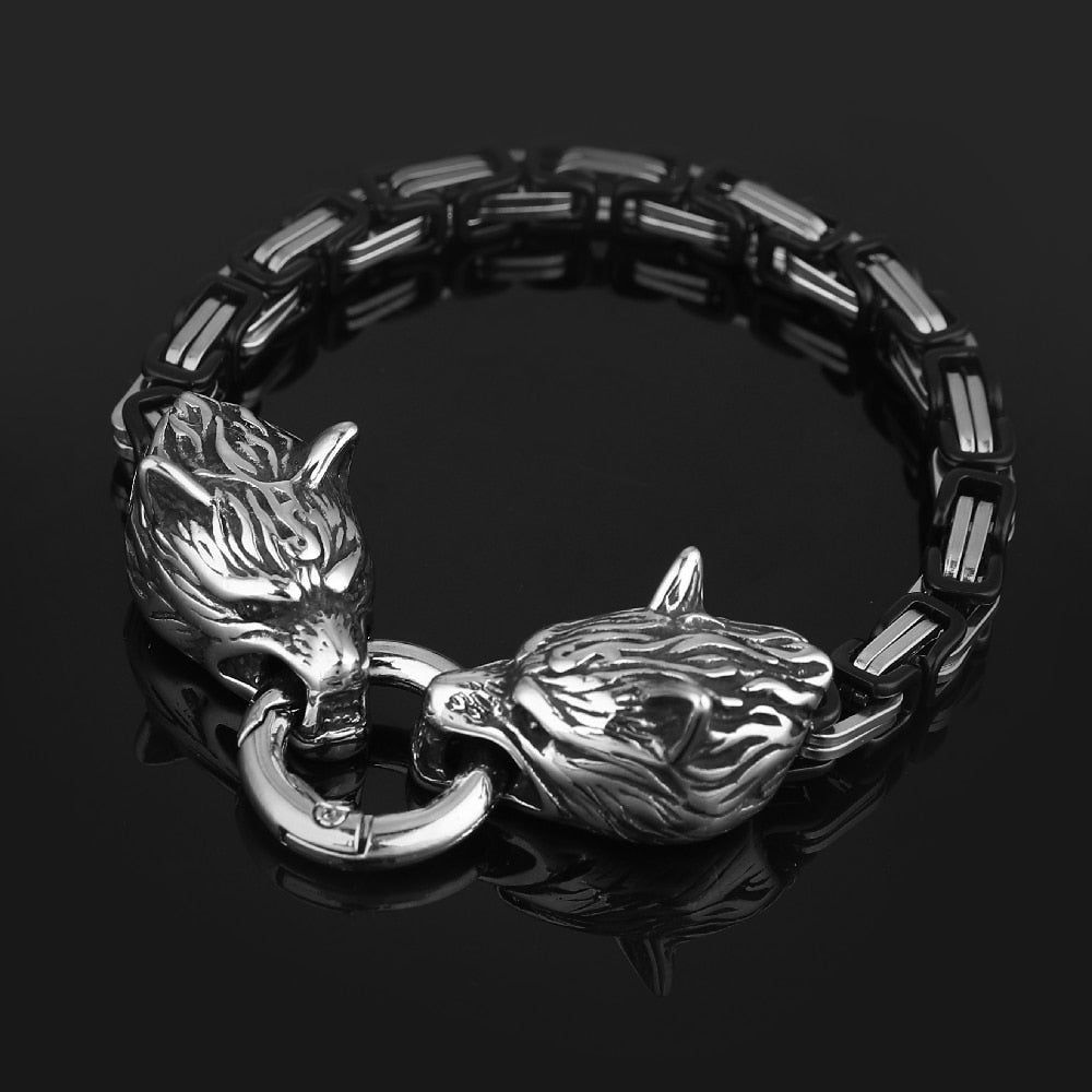 S925 Classic Norse Vikings Wolf Head Bracelet