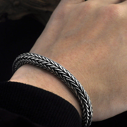 Real Silver 4mm Thick Retro Weave Bracelet Man Male Thai Silver Handmade Rope Bracelets Jewerly