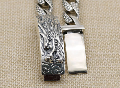 925 Silver European and American double ancient dragon bracelet