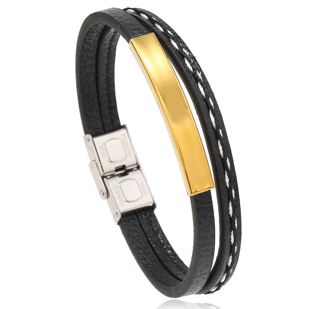 Stainless Steel Men's WristbandLeather Bracelet