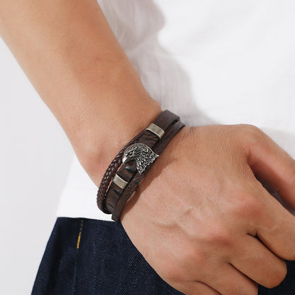 Men's Eagle Head Alloy Woven Leather Bracelet