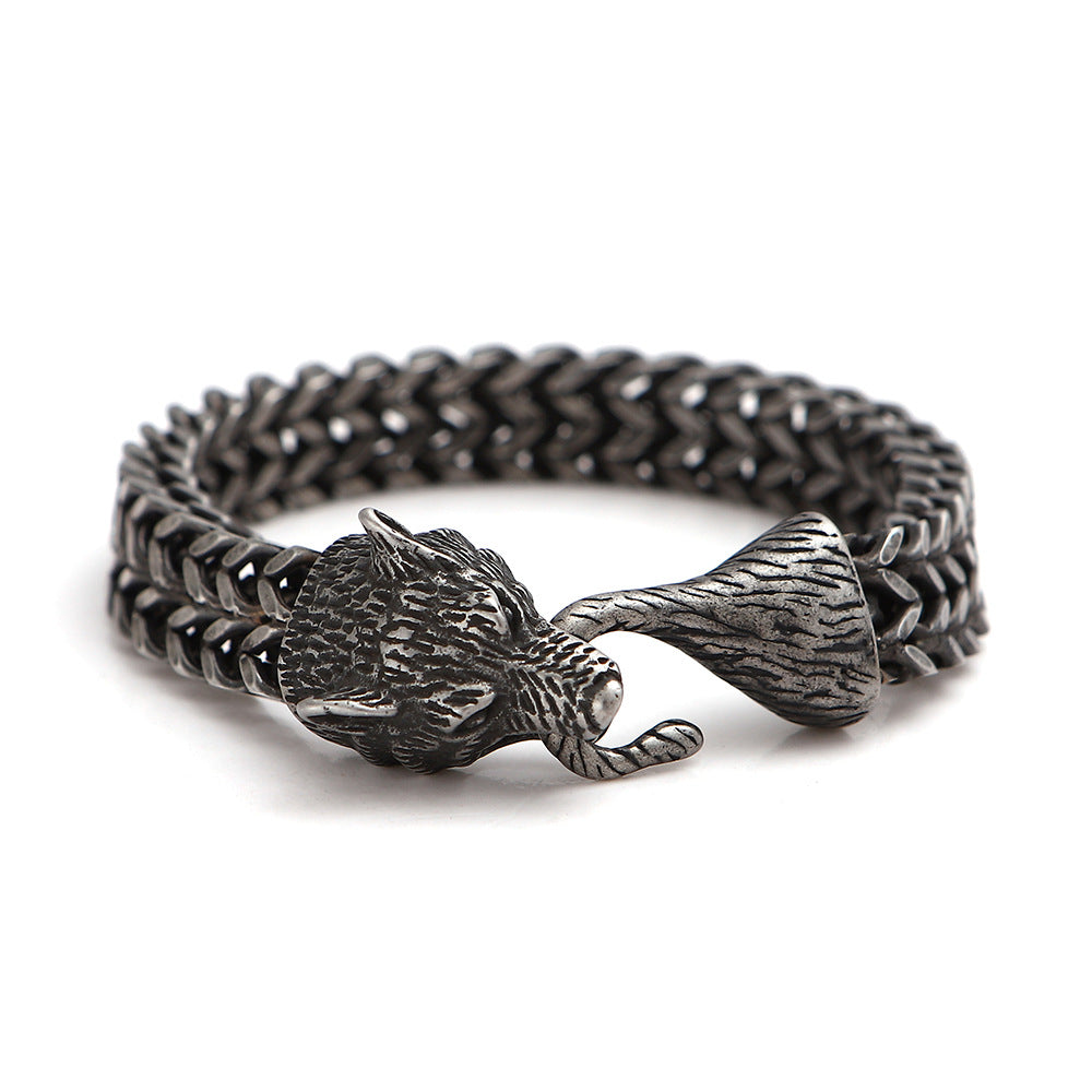 925 Silver vintage Wolf head bracelet