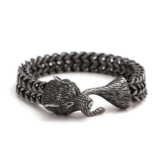 925 Silver vintage Wolf head bracelet