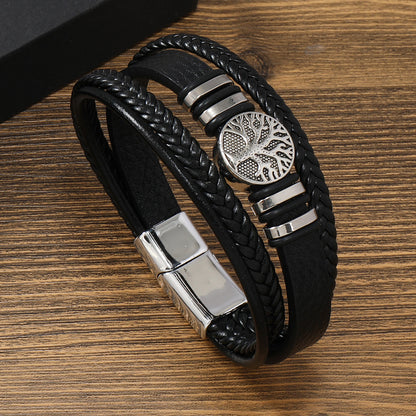 Leather Bracelet Life Tree Alloy Woven Bracelet