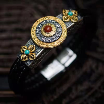 Bagua Card Rotating Vintage Leather Rope Bracelet