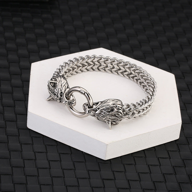 Wolf Head Viking Titanium Steel Strengthen Bracelet