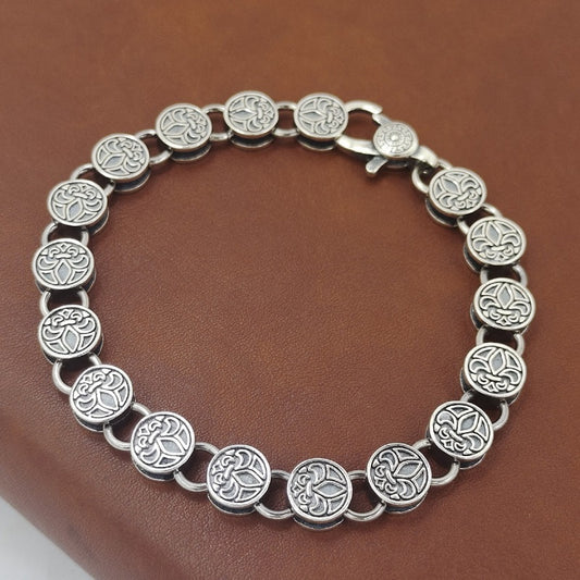 925 Silver Flower Round Buckle Bracelet