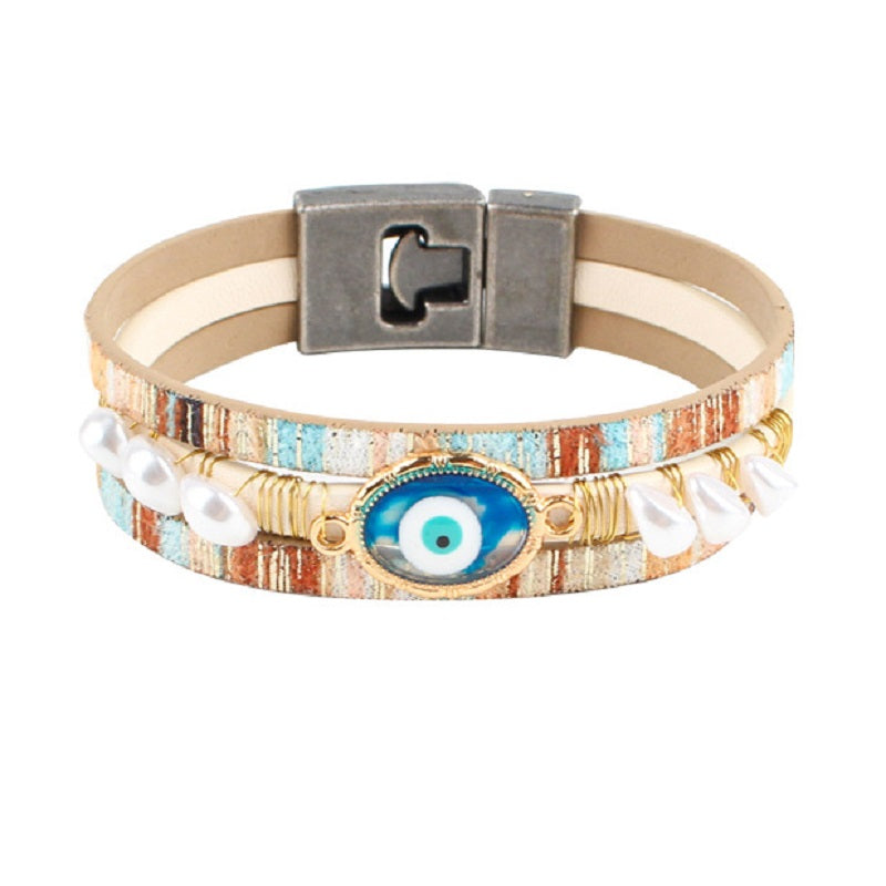 Devil's Eye Handwoven Pearl Bracelet