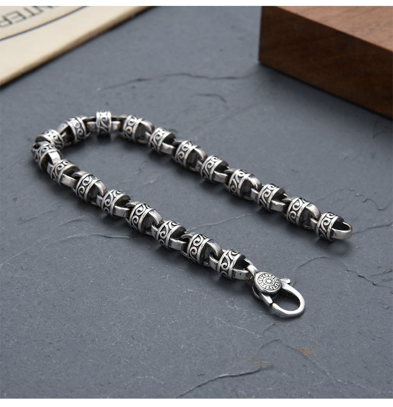 925 Silver New Han Style Tang Grass Pattern Eternal Teng Boy Vintage China-Chic Bracelet