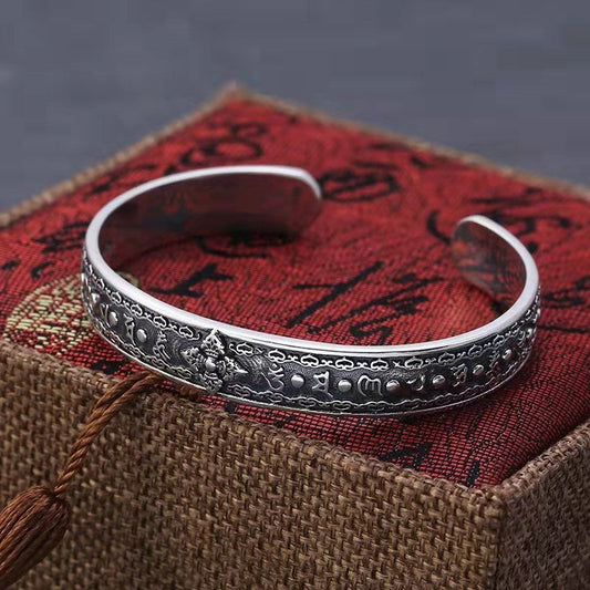 925 Silver Six Character Truth Vajra Pestle Adjustable Bracelet