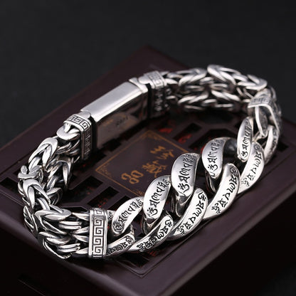 925 Silver Six-Character Mantra Peace Pattern Transit Retro Bracelet