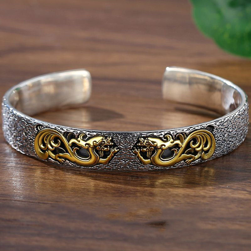 Dragon Pattern Solid Vintage Open Bracelet