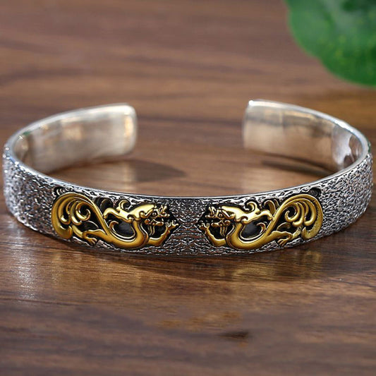 Dragon Pattern Solid Vintage Open Bracelet