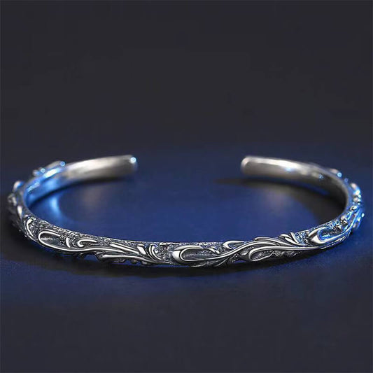 Retro Dark Punk Style Vine Carving Open Bracelet