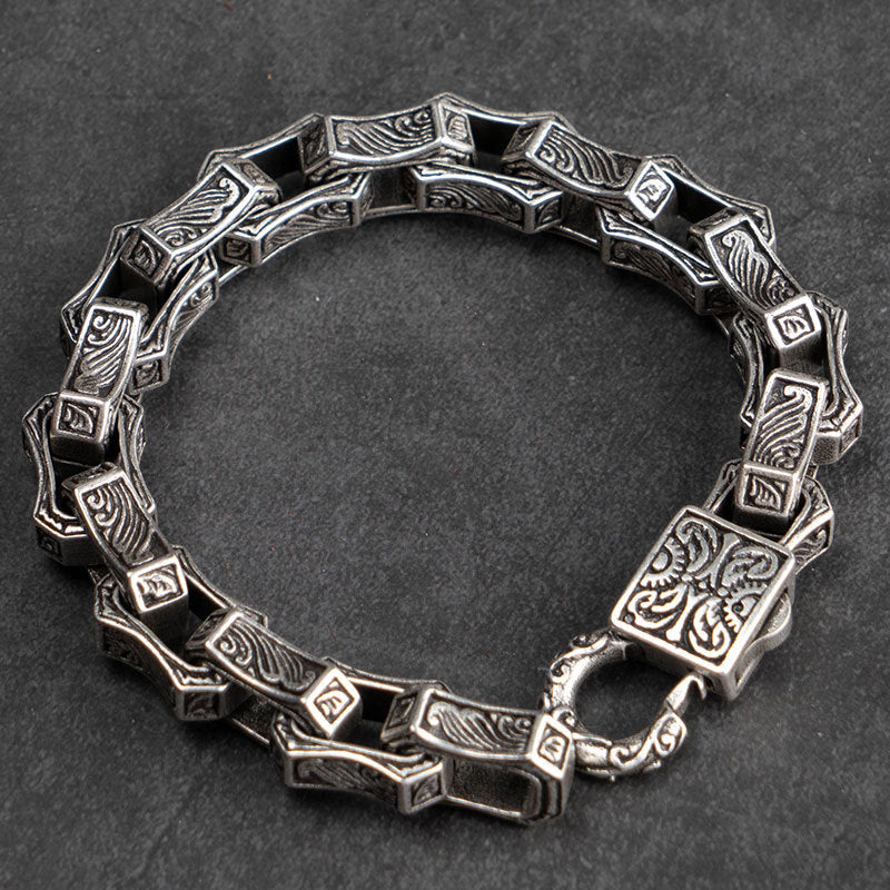 925 Silver Men's Personalized Wave Carved Bracelet