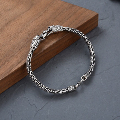 S925 Double Dragon Character Braided Bracelet