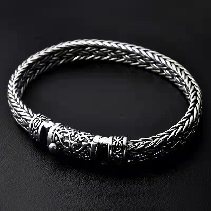 925 Silver Hand woven bracelet lettering vintage fashion men's personalized rough