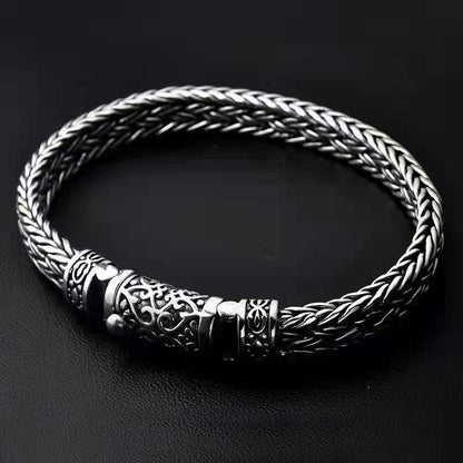 925 Silver Hand woven bracelet lettering vintage fashion men's personalized rough