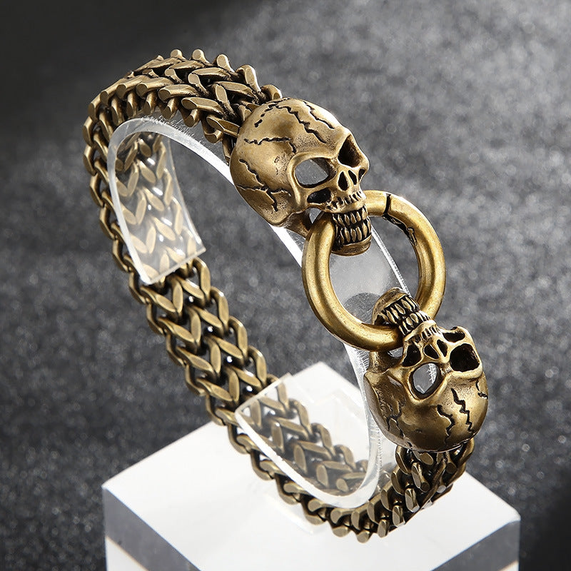925 Silver Punk Skull Head Bracelet