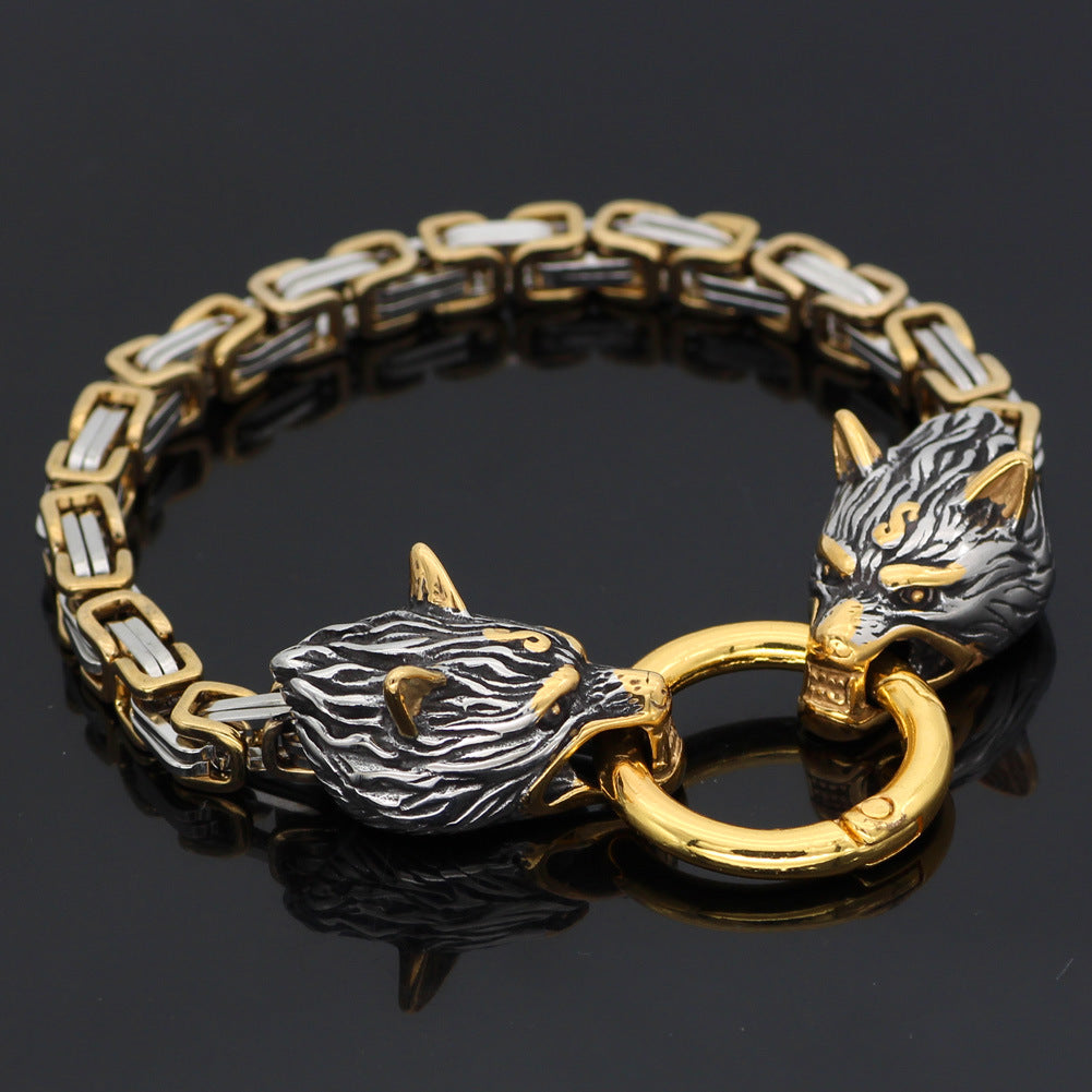 S925 Classic Norse Vikings Wolf Head Bracelet