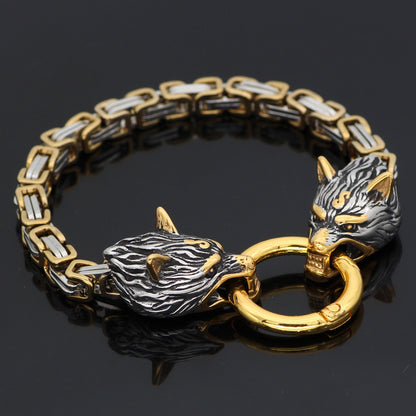 S925 Classic Norse Vikings Wolf Head Bracelet