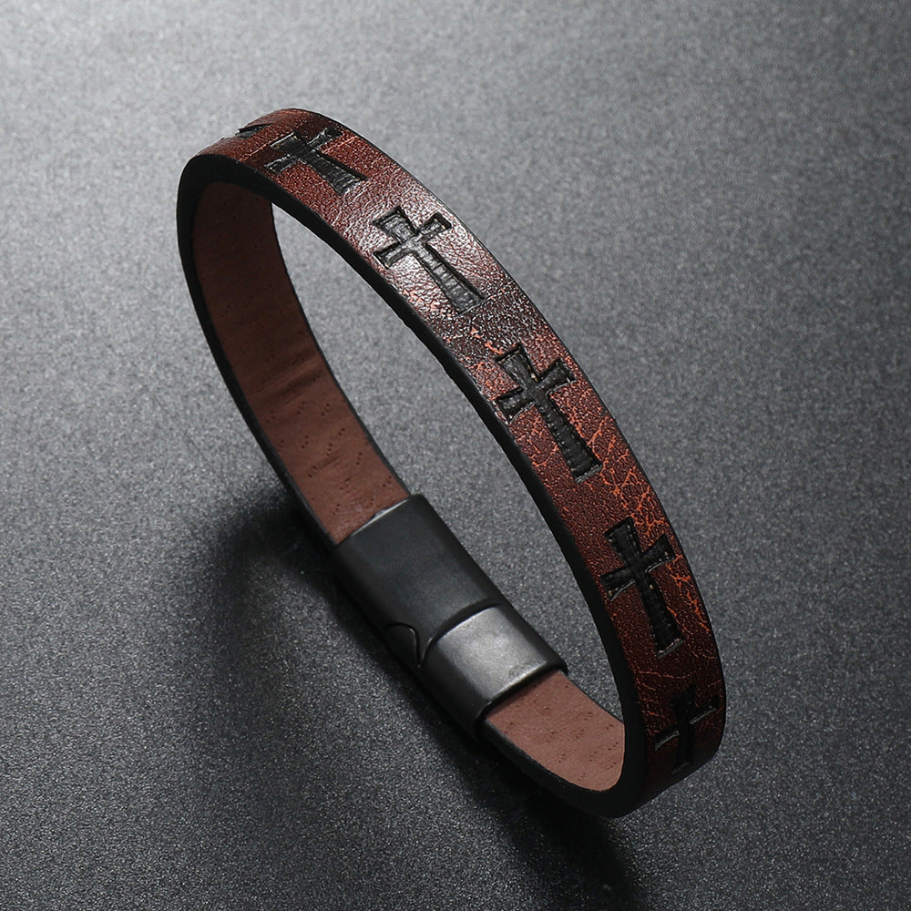 Alloy Leather  Men's Printed Cross Bracelet
