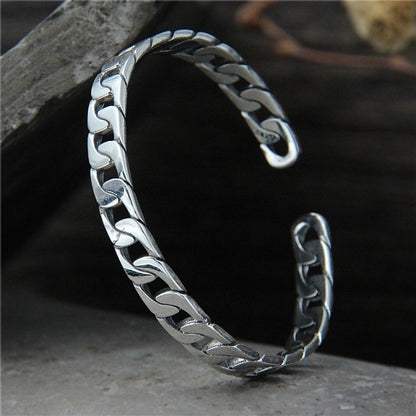 925 Silver Retro Fashion Trendy Whip Chain Open adjustable bracelet