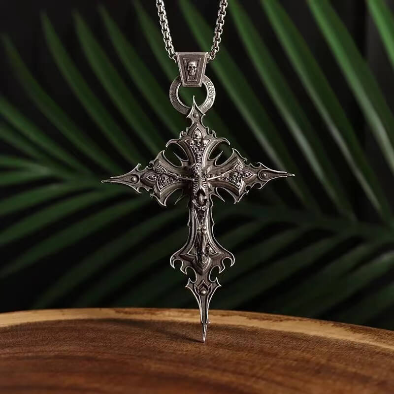 Personalized Retro Gothic Crucifix Skull Necklace