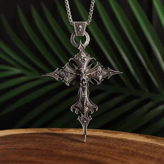 Personalized Retro Gothic Crucifix Skull Necklace