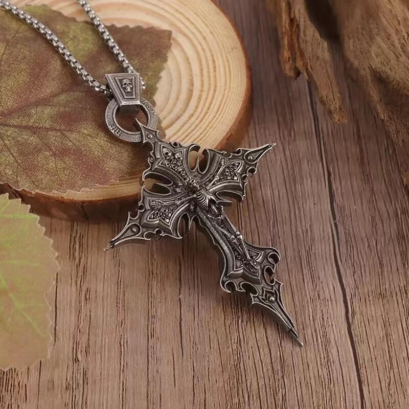 Personalized Retro Gothic Crucifix Skull Necklace