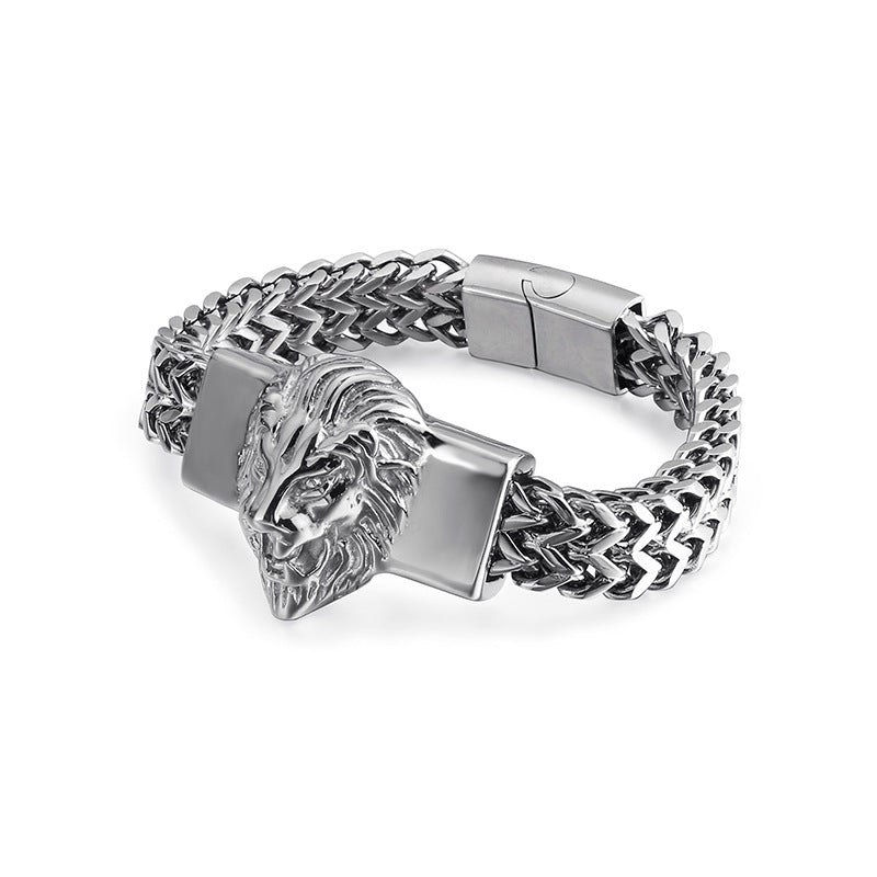 925 Silver Vintage Lion Head Titanium Bracelet