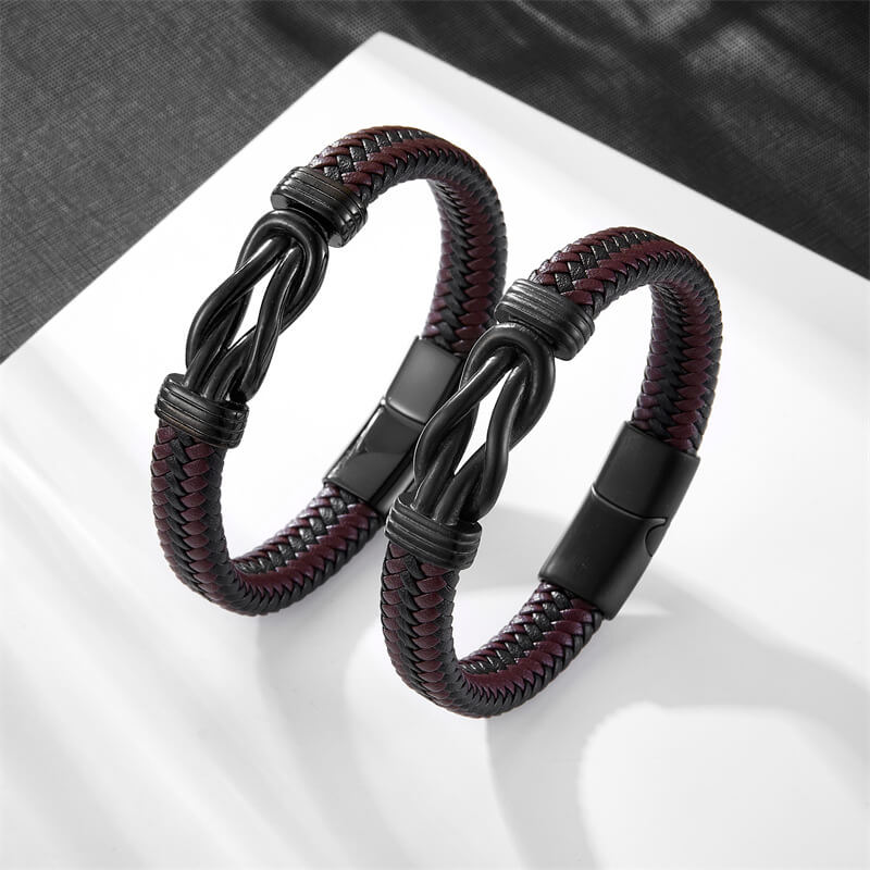 Simple Titanium Steel Black Brown Leather Braided Vintage Men'S Leather Bracelet