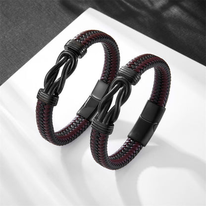 Simple Titanium Steel Black Brown Leather Braided Vintage Men'S Leather Bracelet