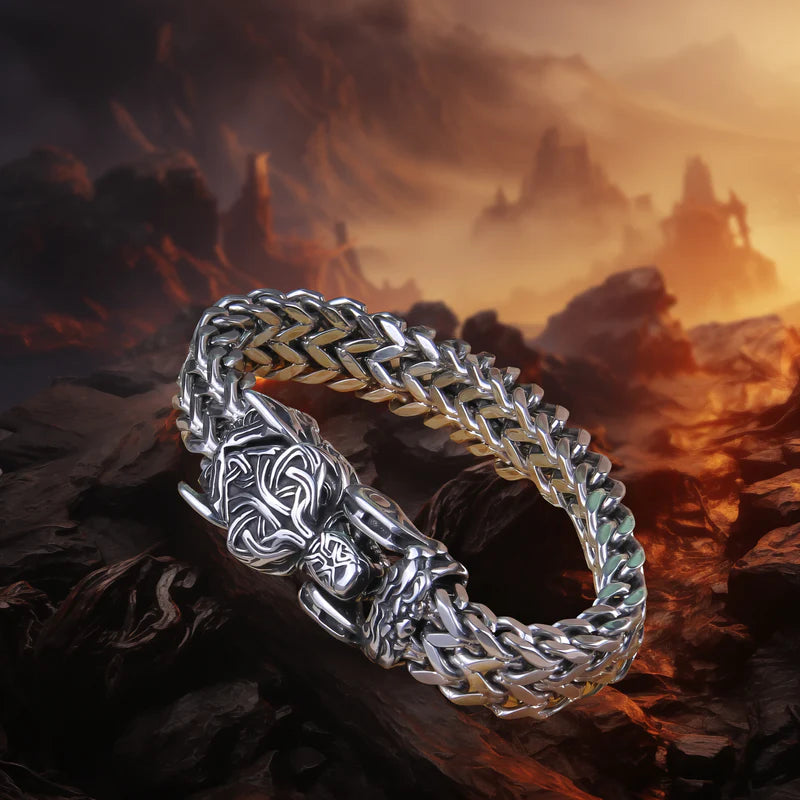 Punk Wolf With Raven Pattern Stainless Steel Bracelet