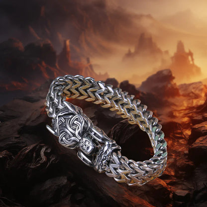 Punk Wolf With Raven Pattern Stainless Steel Bracelet